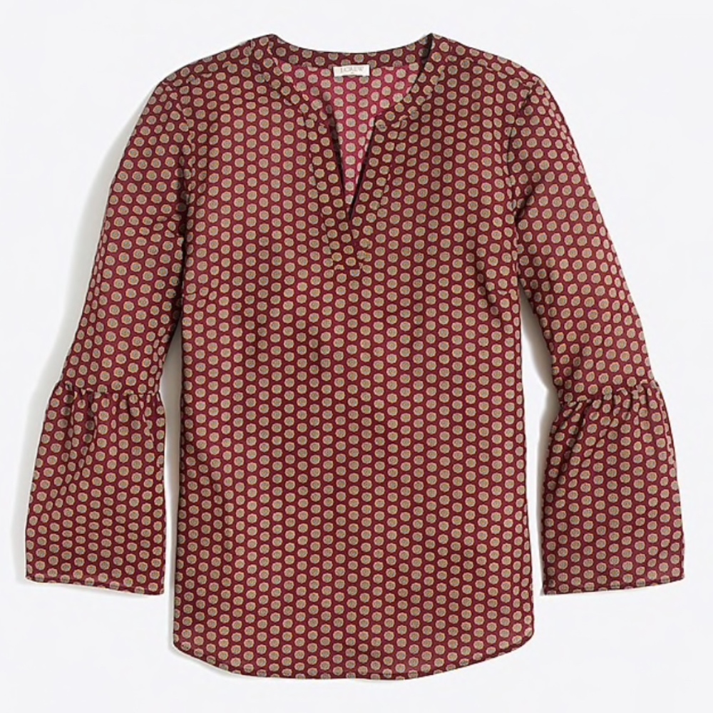J. Crew H1074 Printed Bell Sleeve Blouse
